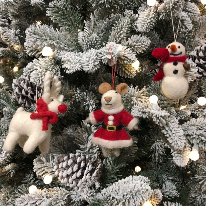 Handmade Felt Snowman with Knitted Scarf Biodegradable Hanging Decoration