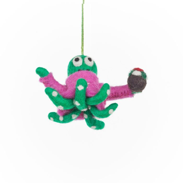 Handmade Felt Timmy Tentaclaus Hanging Christmas Octopus Decoration