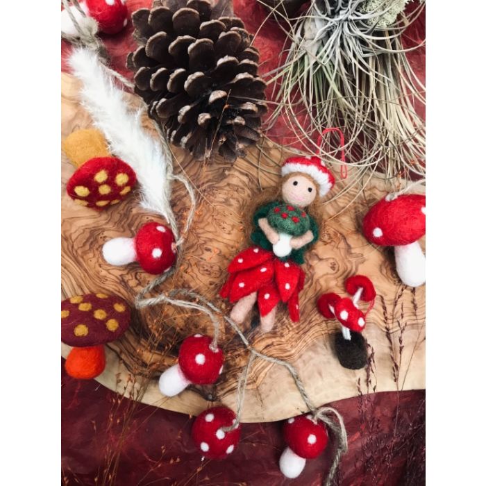 Handmade Felt Toadstool Fairy Hanging Autumnal Decoration