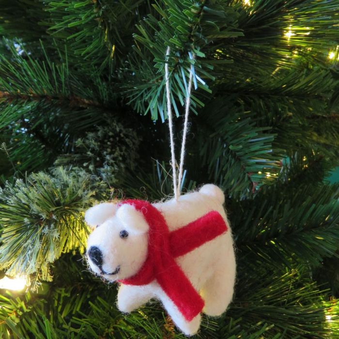 Handmade Felt Winter Polar Bear Biodegradable Hanging Decoration