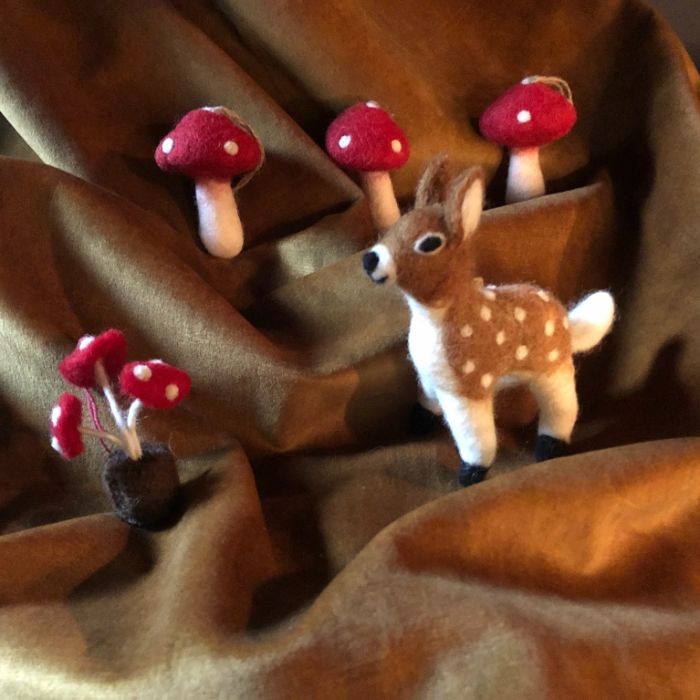 Handmade Felt Hanging Toadstools Set of 3 Autumnal Woodland Decorations
