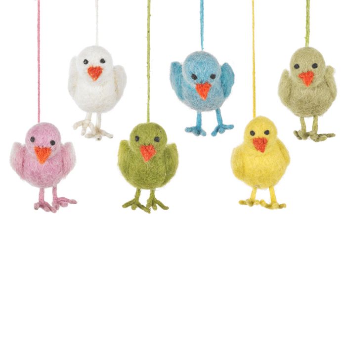 Poussins de Pâques suspendus en feutre aiguilleté fait à la main (lot de 6) Décorations suspendues
