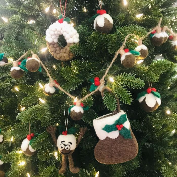 Handmade Felt Mini Christmas Pudding Wreath Hanging Decoration