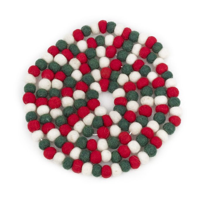 Guirlande de mini pompons traditionnels en feutre fait à la main pour décoration d'intérieur