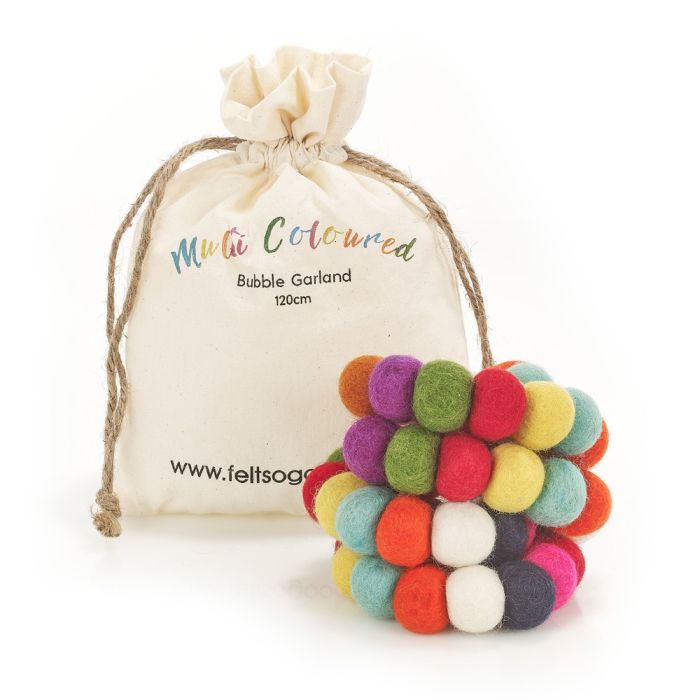 Guirlande de bulles multicolores en feutre biodégradable faite à la main pour décoration d'intérieur