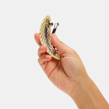 Oval Barrette in Olive Check