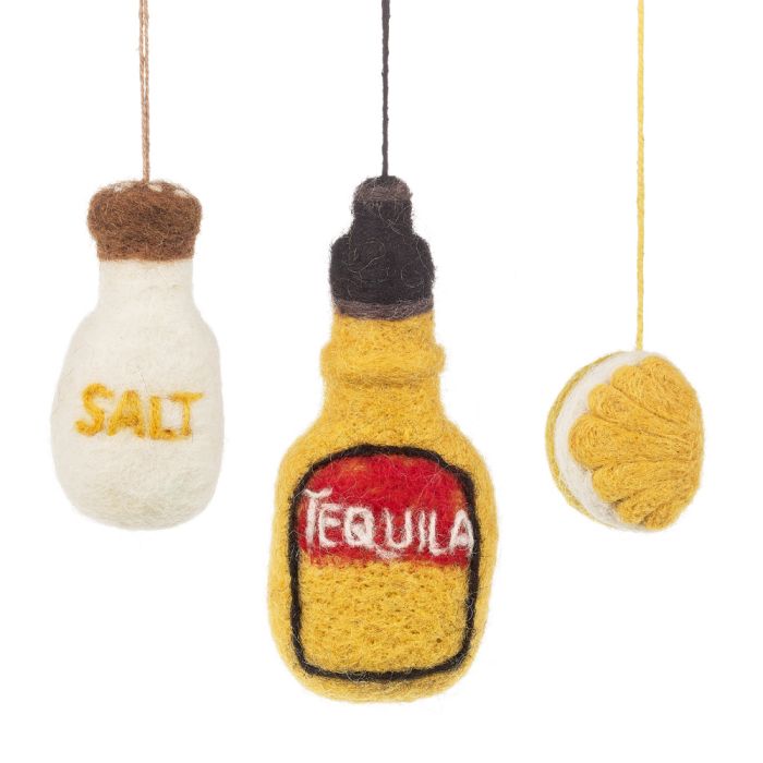 Handmade Felt Tequila Shot Set of 3 Hanging Decorations