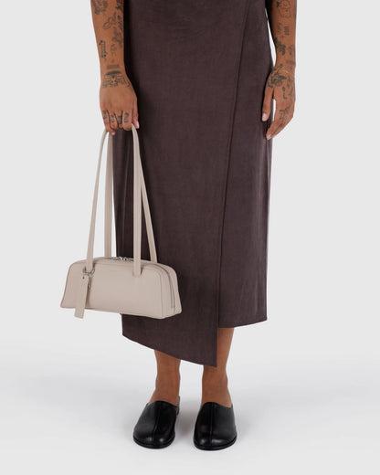 Small Recycled Leather Bowler Bag   Stone