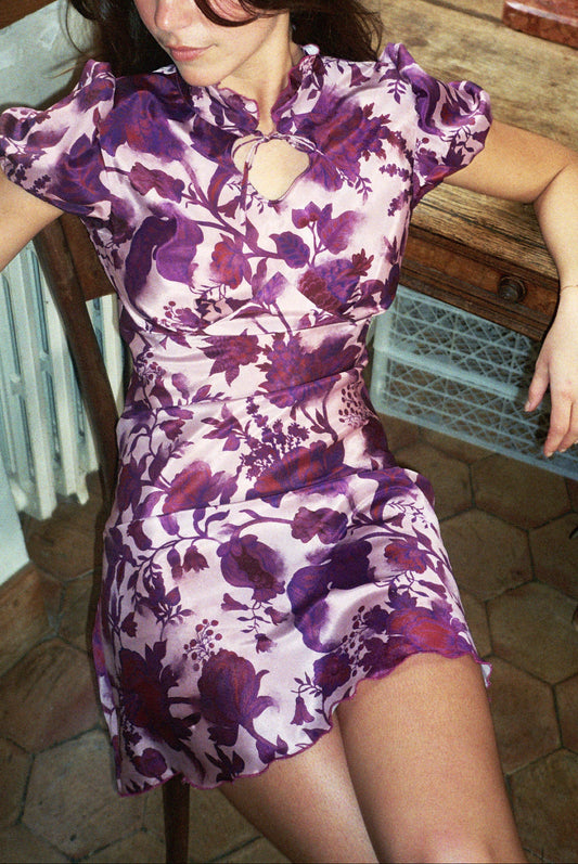 MORANE flowers plum silk dress