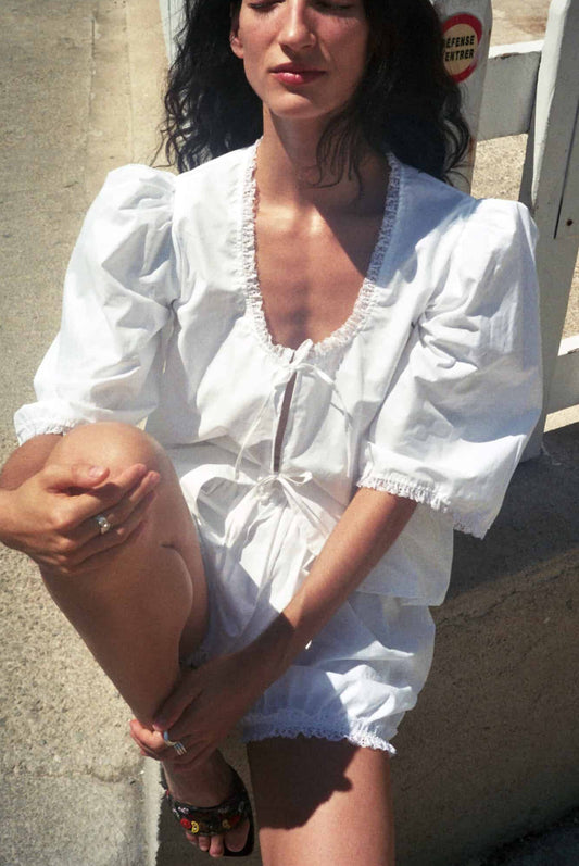 AGNES white cotton and ruffled lace blouse