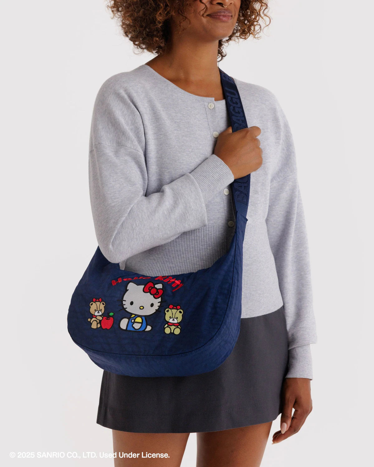 Medium Nylon Crescent Bag Embroidered Hello Kitty & Teddy
