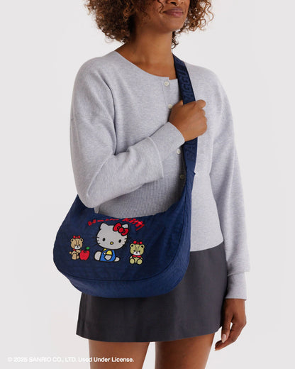Medium Nylon Crescent Bag Embroidered Hello Kitty & Teddy