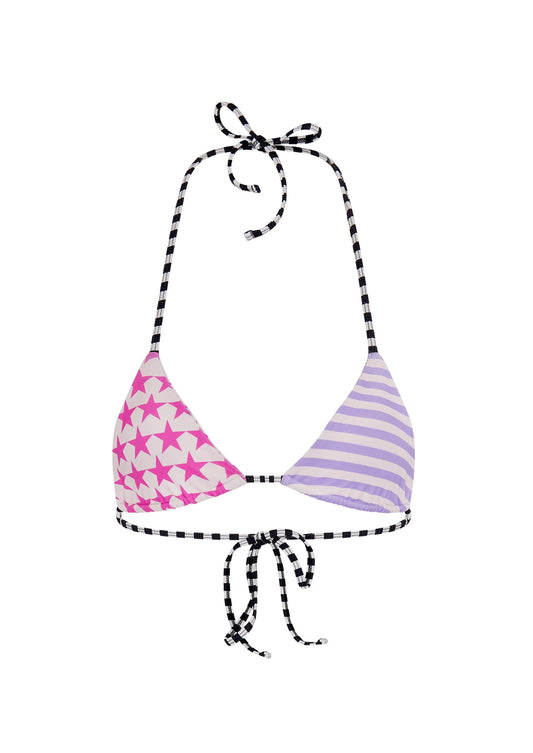 ALL STARS TRIANGLE BIKINI TOP IN PINKS & PURPLES