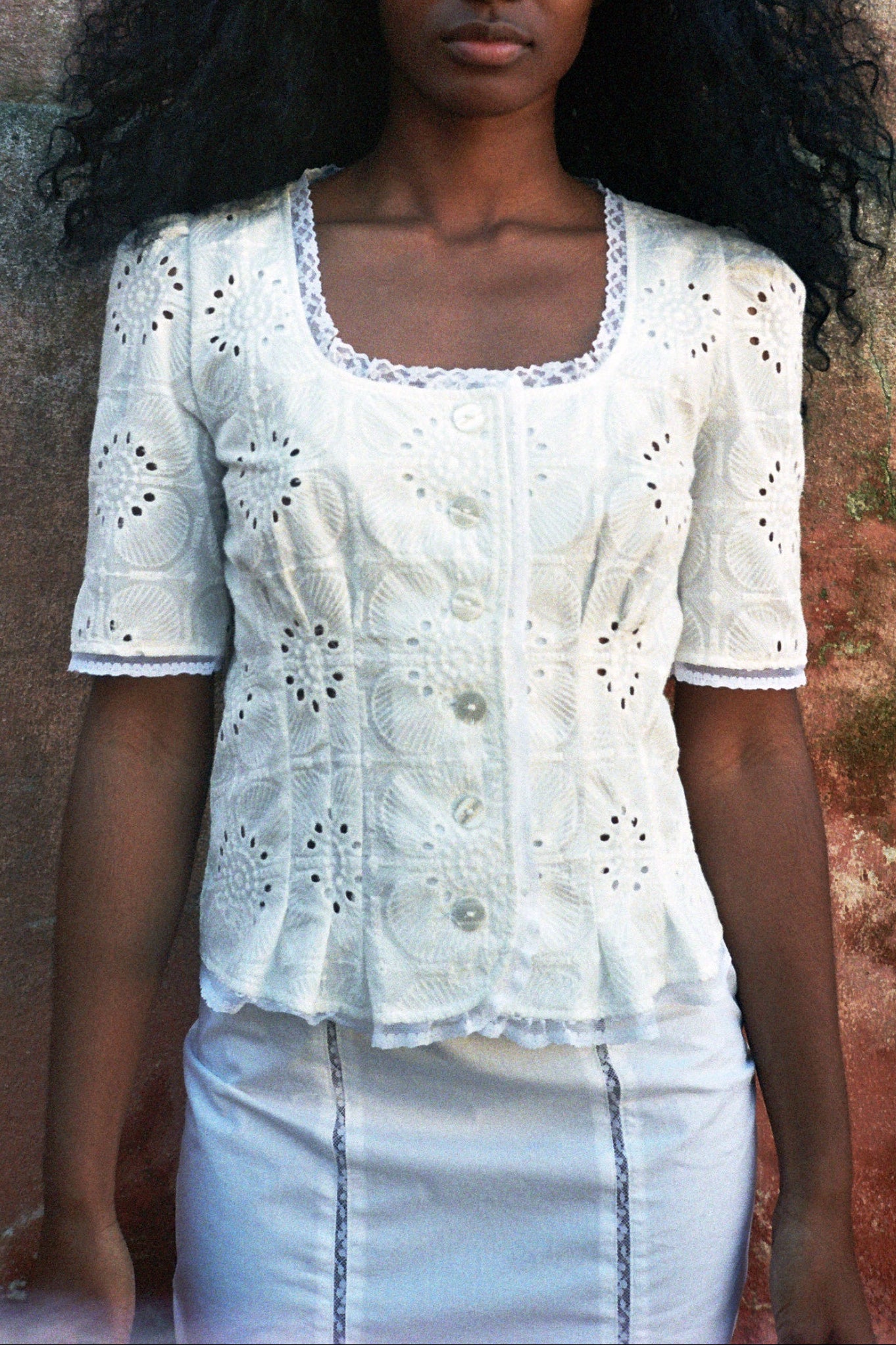 ANGELA off-white flowers English embroideries blouse
