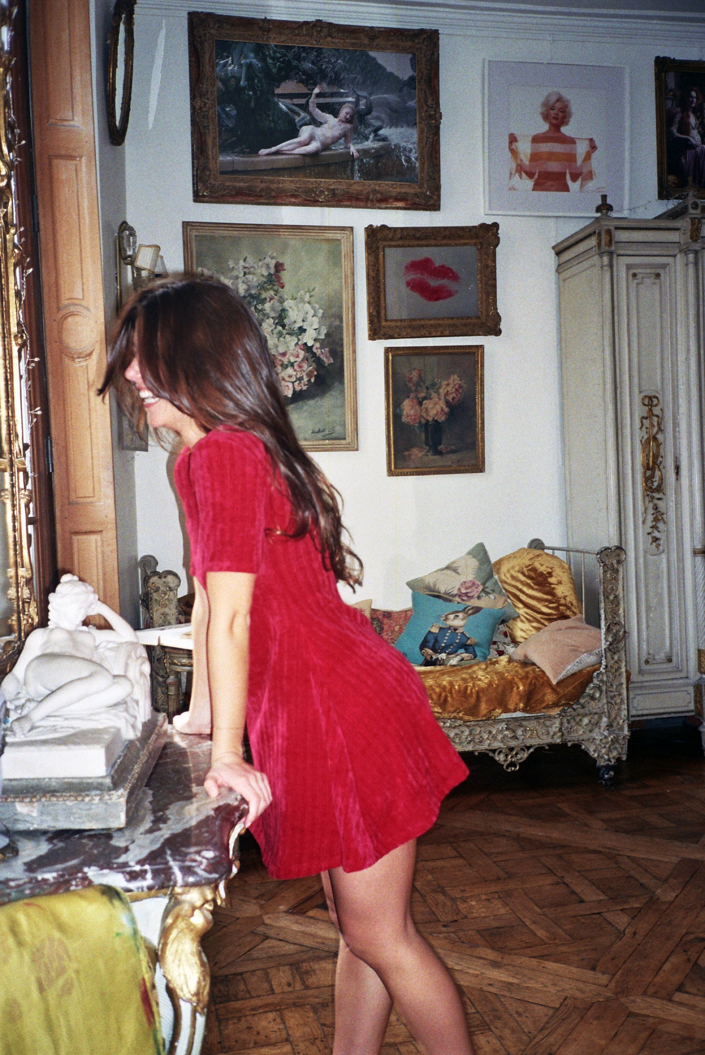 Raspberry red babydoll chenille IRIS flared dress