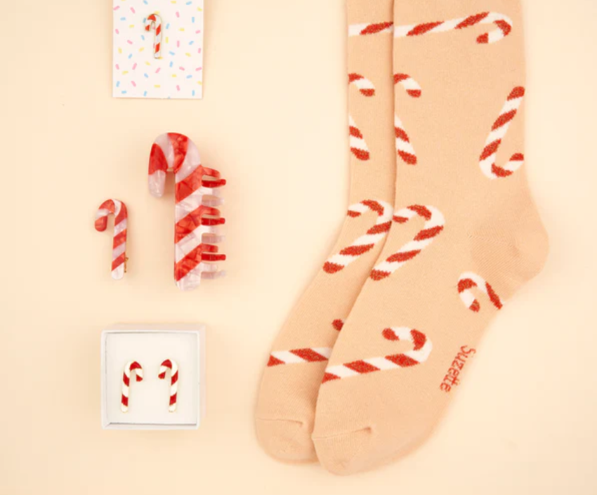 Candy Cane Glittery Socks