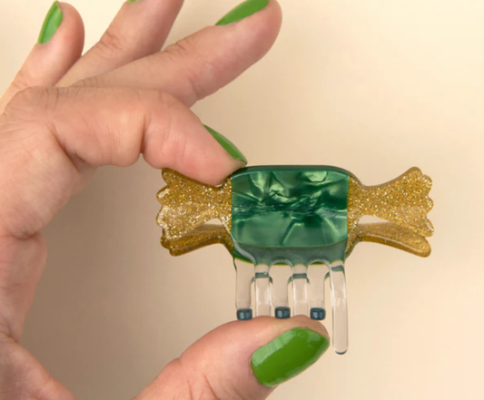 Green Christmas Candy Mini Hair Claw