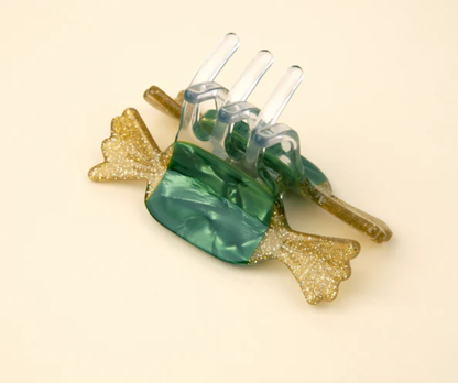 Green Christmas Candy Mini Hair Claw
