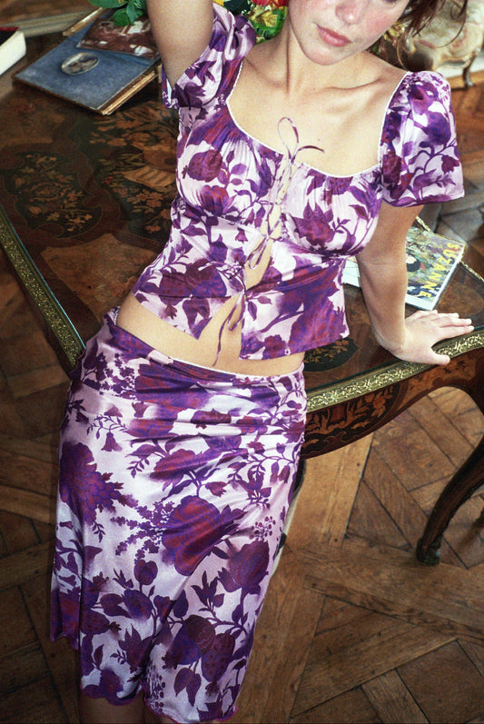 MALYA plum flowers silk blouse