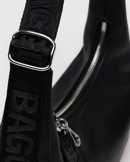 Small Recycled Leather Crescent Bag  Black