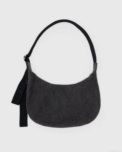Medium Denim Crescent Bag Washed Black Denim