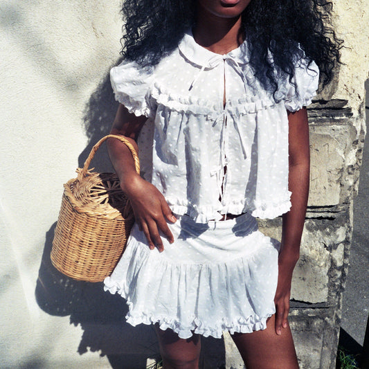 Camilla ruffled plumetis white cotton airy blouse