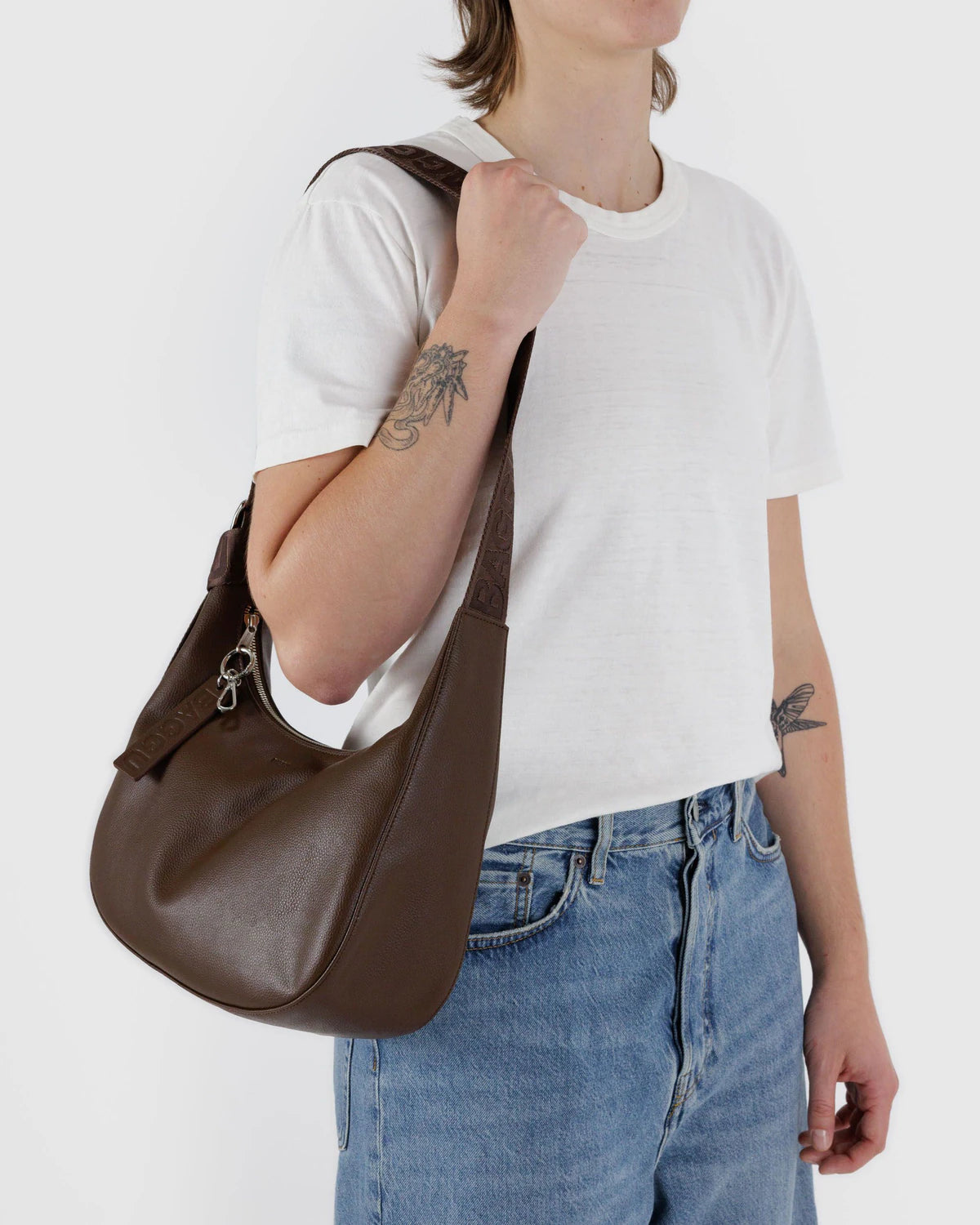 Medium Recycled Leather Crescent Bag  Brown