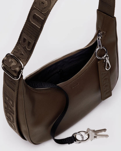 Small Recycled Leather Crescent Bag Brown