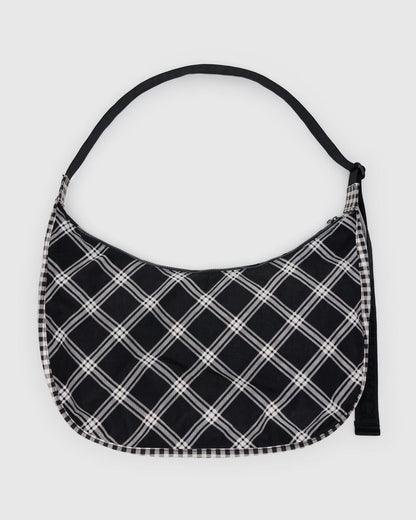 Large Nylon Crescent Bag Mixed Plaid