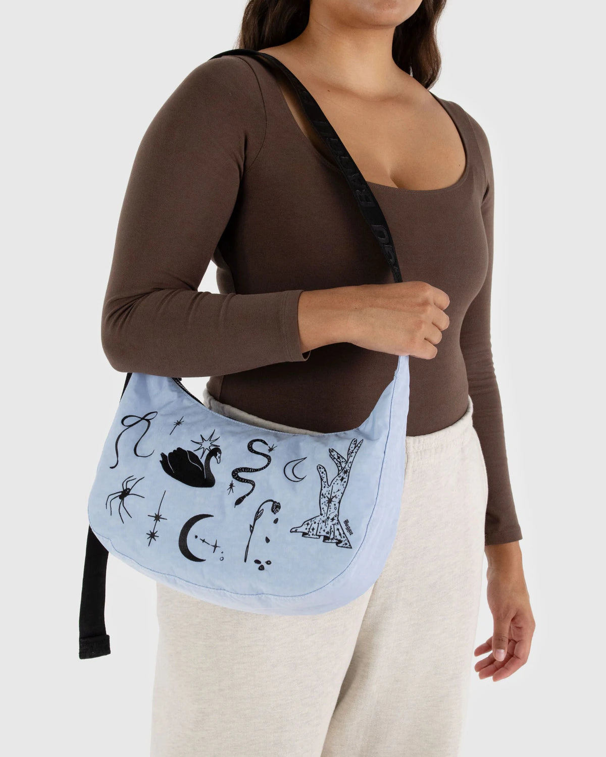Medium Nylon Crescent Bag Embroidered Ballet Icons