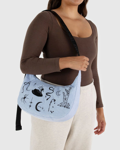 Medium Nylon Crescent Bag Embroidered Ballet Icons