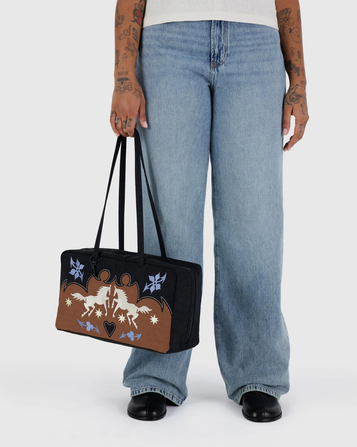 Medium Nylon Bowler Bag Western Appliqué