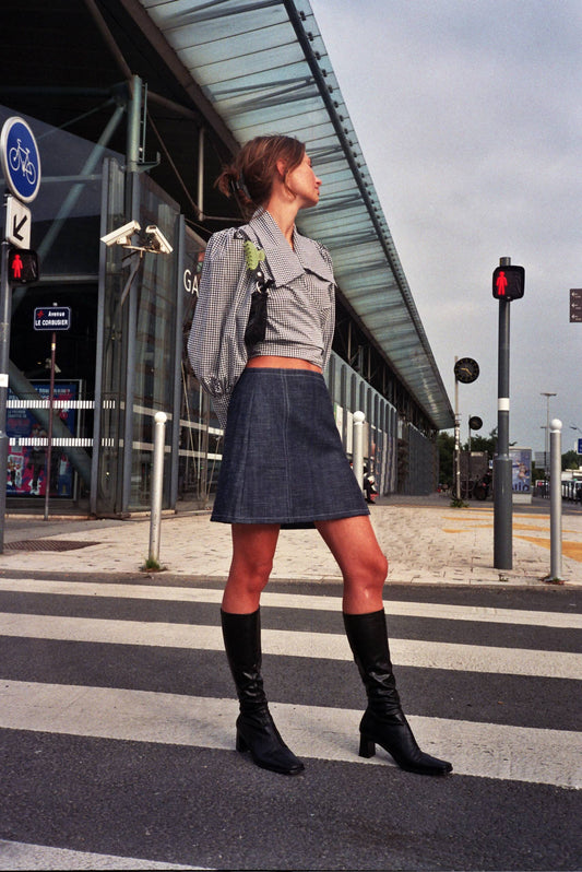 JULIE black gingham blouse