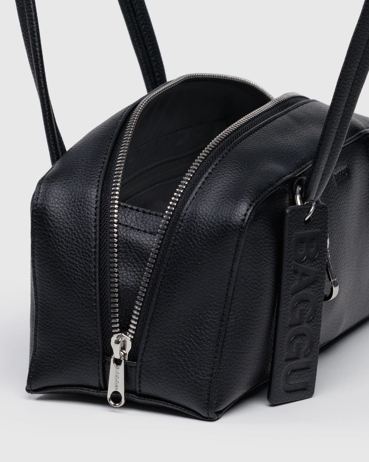 Small Recycled Leather Bowler Bag Black