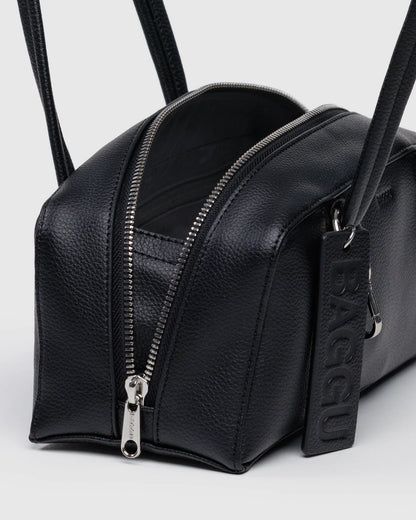 Small Recycled Leather Bowler Bag Black