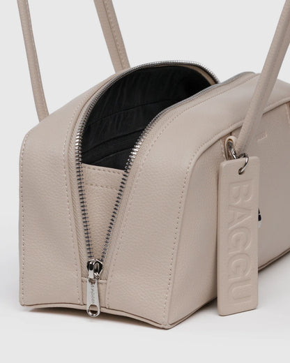 Small Recycled Leather Bowler Bag   Stone