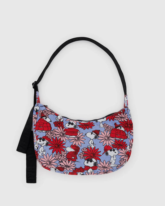 Medium Nylon Crescent Bag  Floral Snoopy