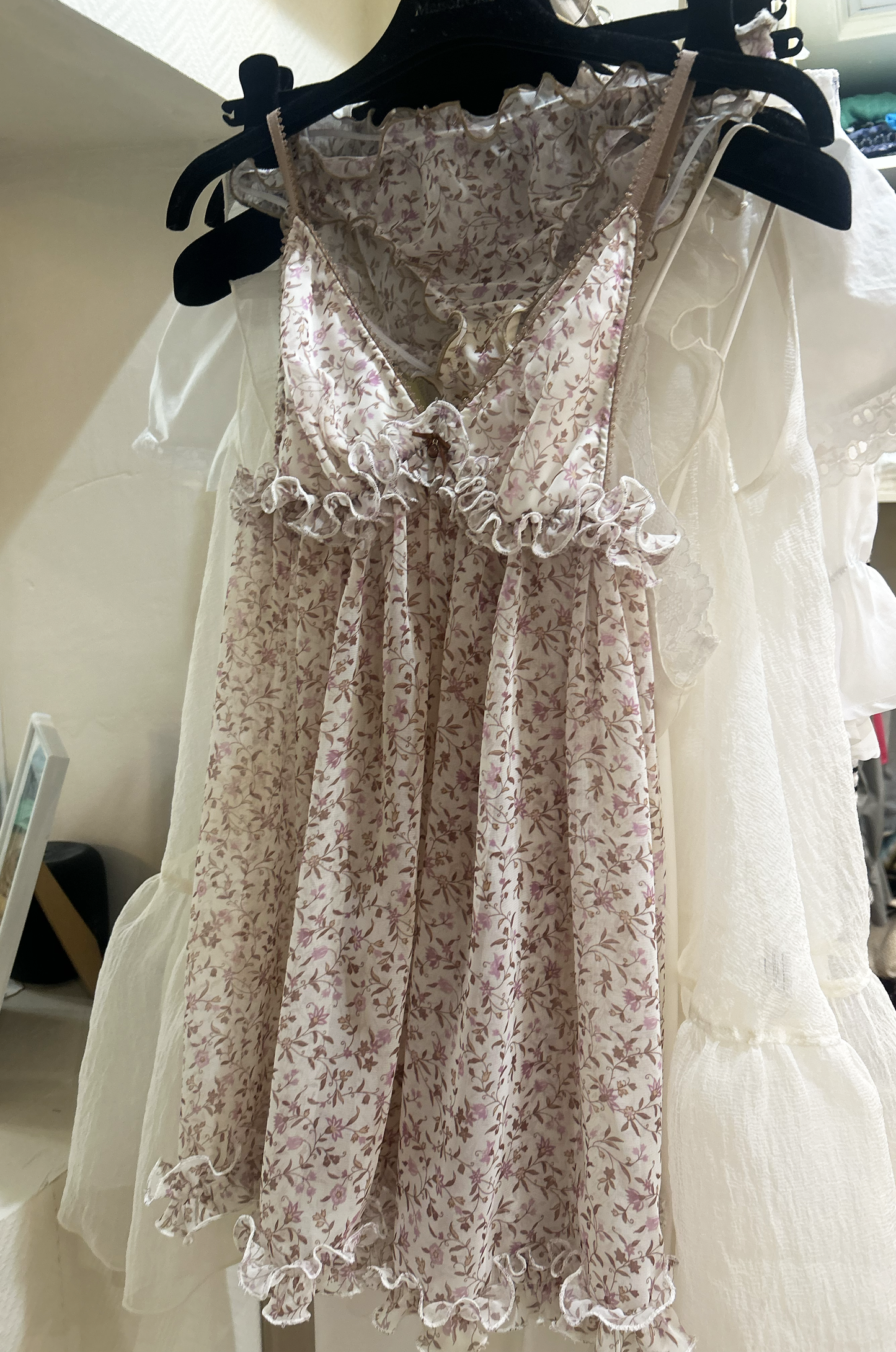 Lilac and brown flowers nuisette babydoll muslin dress