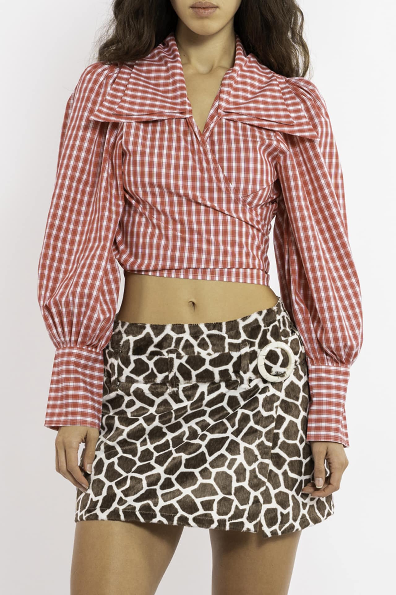 Red little checks cowboy JULIE wrap blouse