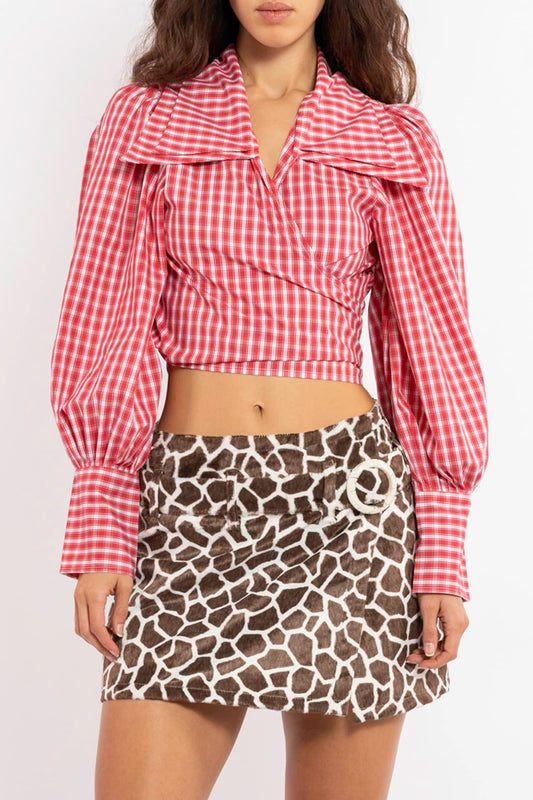 Red little checks cowboy JULIE wrap blouse