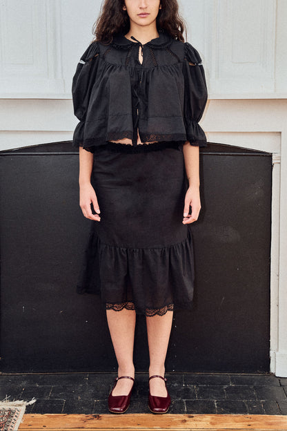 LA GARNOULE – Dalila black cotton airy blouse with vintage laces