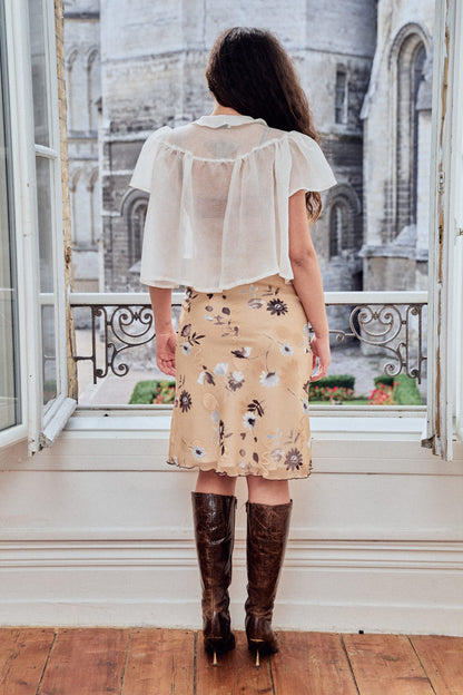 LA GARNOULE – Gloria embossed textured white silk airy blouse