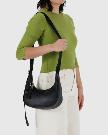 Small Recycled Leather Crescent Bag  Black