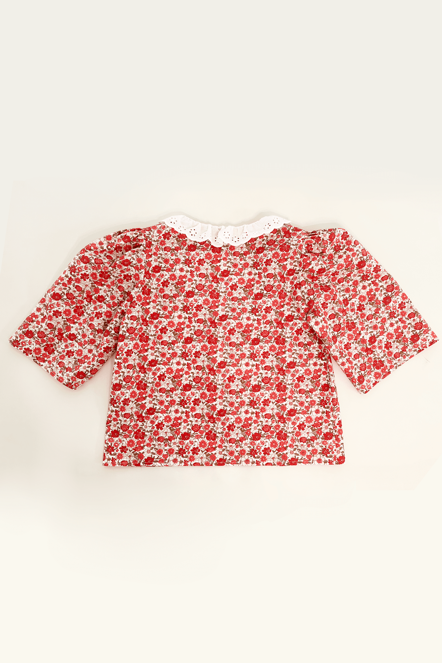 AGNES red roses flowers cotton blouse with embroideries