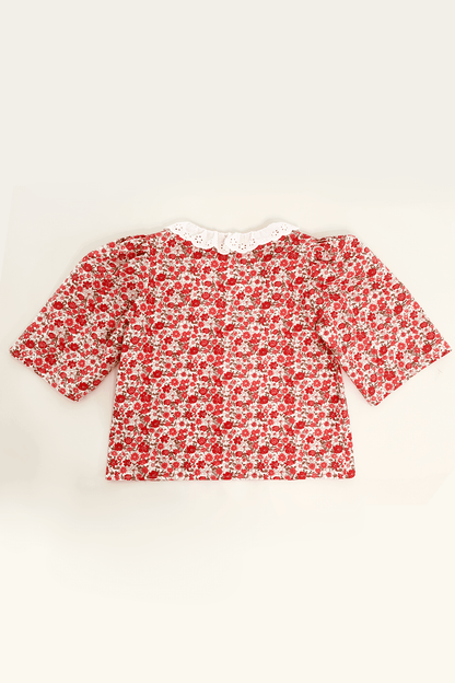 AGNES red roses flowers cotton blouse with embroideries