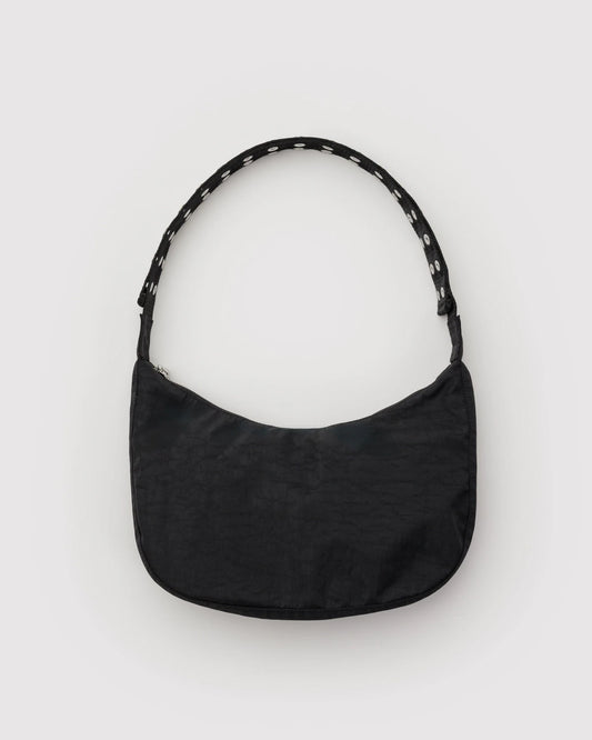 Popper Strap Medium Nylon Crescent Bag  Black