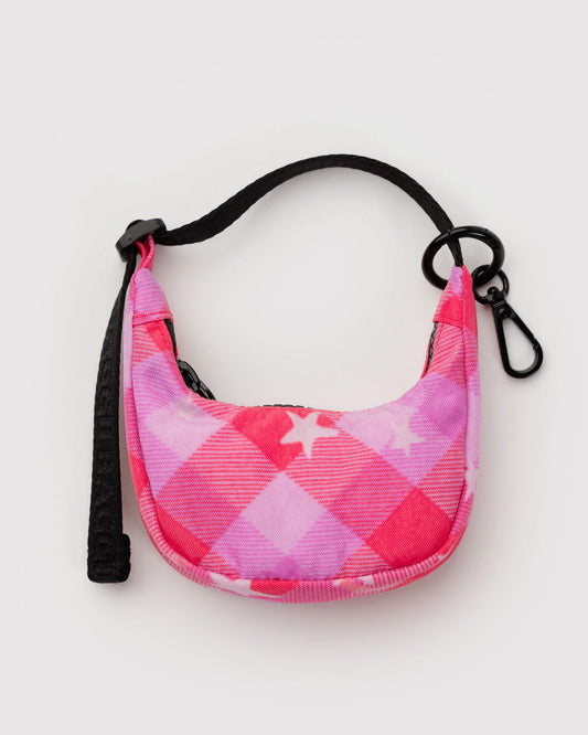 Crescent Bag Charm Pink Star Plaid