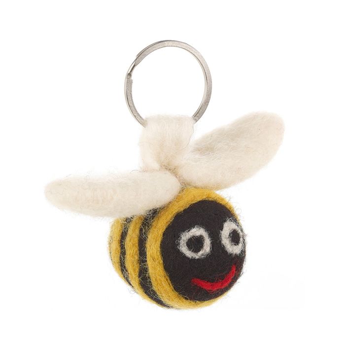 Porte-clés abeille en feutre aiguilleté fait main et issu du commerce équitable 