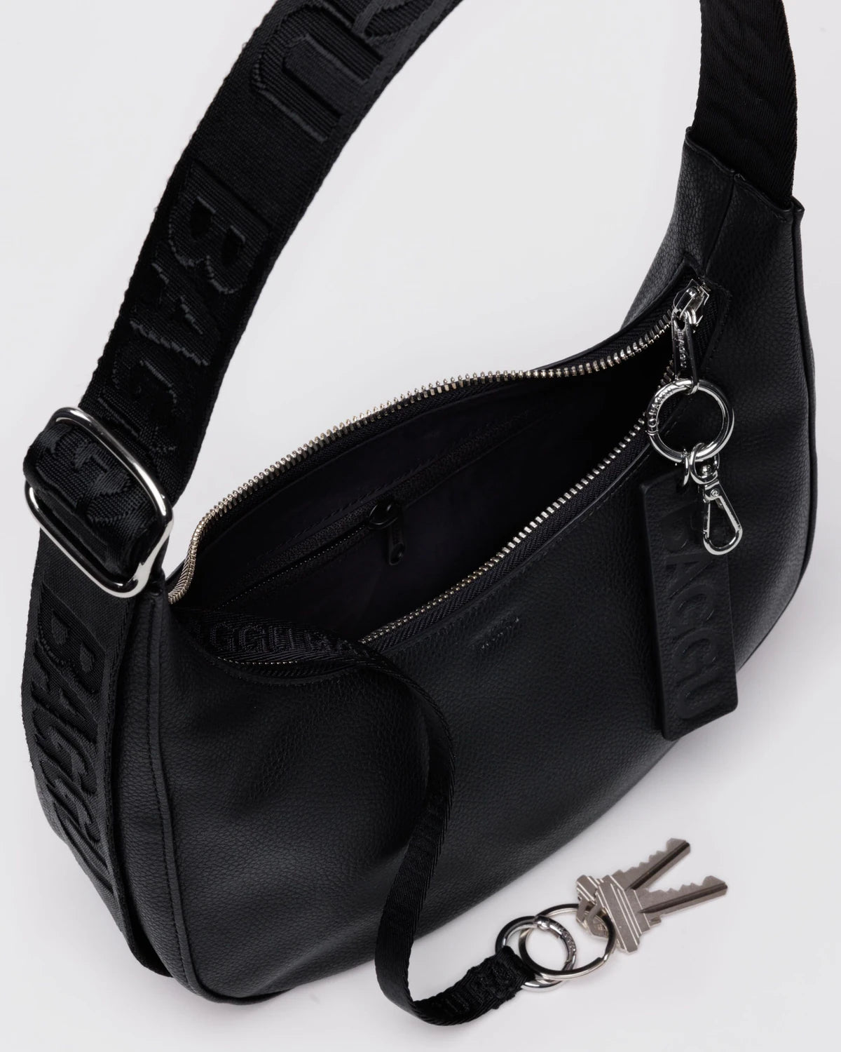 Small Recycled Leather Crescent Bag  Black