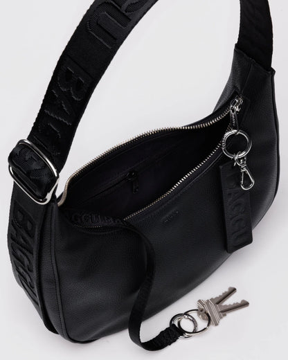 Small Recycled Leather Crescent Bag  Black